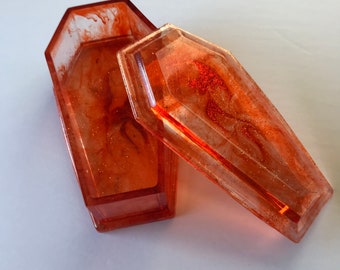 Orange and Copper Glitter Gothic Resin Coffin Container