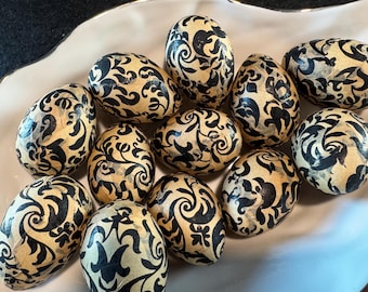One Dozen Gothic Black and Tan Easter Eggs