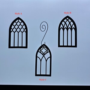 May include: Three black wooden arched window ornaments, labeled "Style A", "Style B", and "Style C".