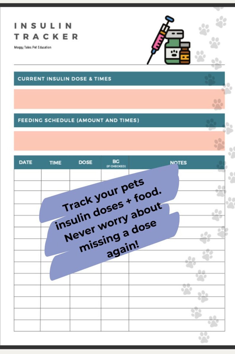 Cat Insulin & Glucose Tracker | Diabetic Pet Medication Monitoring - Etsy