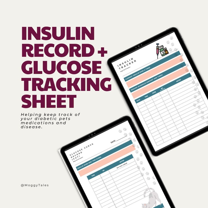Cat Insulin & Glucose Tracker | Diabetic Pet Medication Monitoring - Etsy