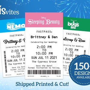 FastPass Disney Movie Save the Dates Wedding/Birthday/Shower/etc Save the Date (Cut & Printed on Cardstock or Magnet)