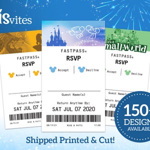 Disney Fastpass RSVPs (Shipped Printed & Cut) For Weddings/Birthdays/Showers etc