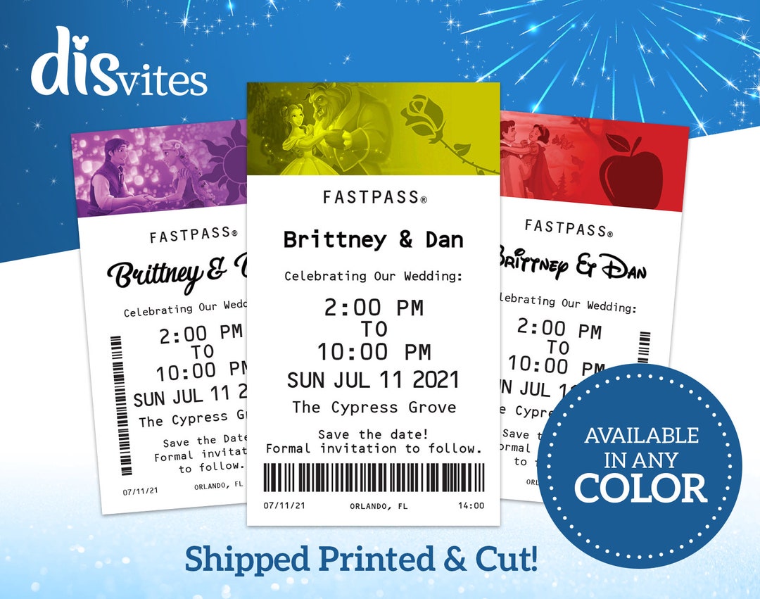 Fastpass Disney Princess Save The Dates Etsy