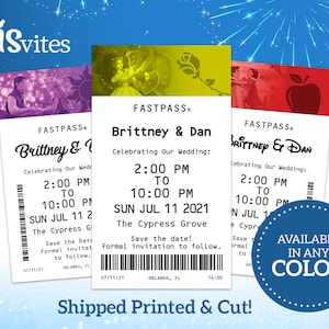 FastPass Disney Princess Save the Dates Wedding/Birthday/Shower/etc Invitations (Cut & Printed on Cardstock or Magnet)