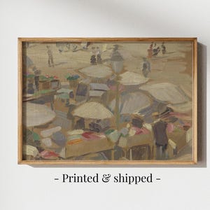 Mid Century Modern Landscape Painting: Abstract People Print, Neutral Wall Art