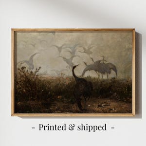 Heron Wall Art Dark Cottagecore Decor Vintage Print, Heron Painting, Crane Print, Bird Wall Art, Rustic Home Decor, Coastal Wall Decor