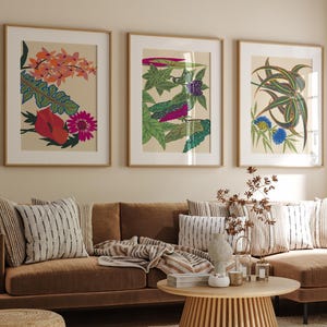 Floral Wall Art Set of 3 Prints, Colorful Wall Art Botanical Prints, Plants Wall Art, Colorful Prints, Maximalist Wall Art, Apartment Decor
