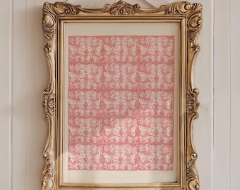 Pink Butterfly Botanical Print: Vintage Cottagecore Wall Art