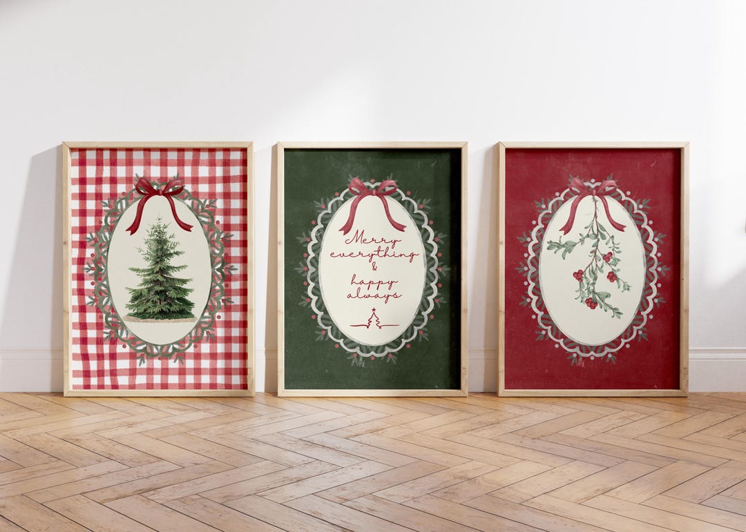 Vintage Christmas Gallery Art Set of 3 Prints, Christmas Tree ...