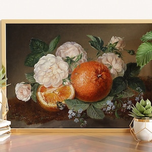 Vintage orange print, Still life fruit, Orange Botanical Print, Country kitchen art, Rose Print, Vintage Fruit, Kitchen Art, Fruit Print