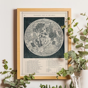 Vintage Moon Map Print: Antique Lunar Celestial Astronomia