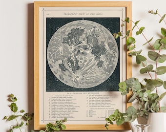 Vintage Moon Map Print: Antique Lunar Celestial Astronomia