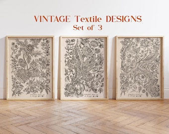 Vintage Textile Designs Print Set, Botanical Prints, Art Prints, Vintage, Textile Art, Pattern Wall Art, Print Sets, Botanical Print Set