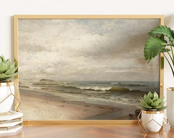Seascape Painting, Beach Wall Decor, Antique Art, SHIPPED PRINTS, Vintage Coastal Print, Beach Painting, Beach Print, Coastal Painting