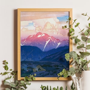 Japanese Art Print "Morning on Mt. Tsurugi” by Yoshida Hiroshi, Hiroshi Yoshida Poster Ukiyo-e Poster Japanese Wall Art Japanese Prints