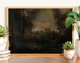 Vintage Swampy Landscape Art Print: Moody Dark Academia Wall Decor