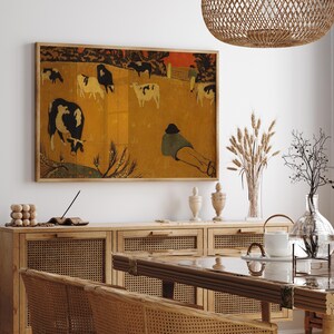 Post impressionist cow painting vintage museum wall art