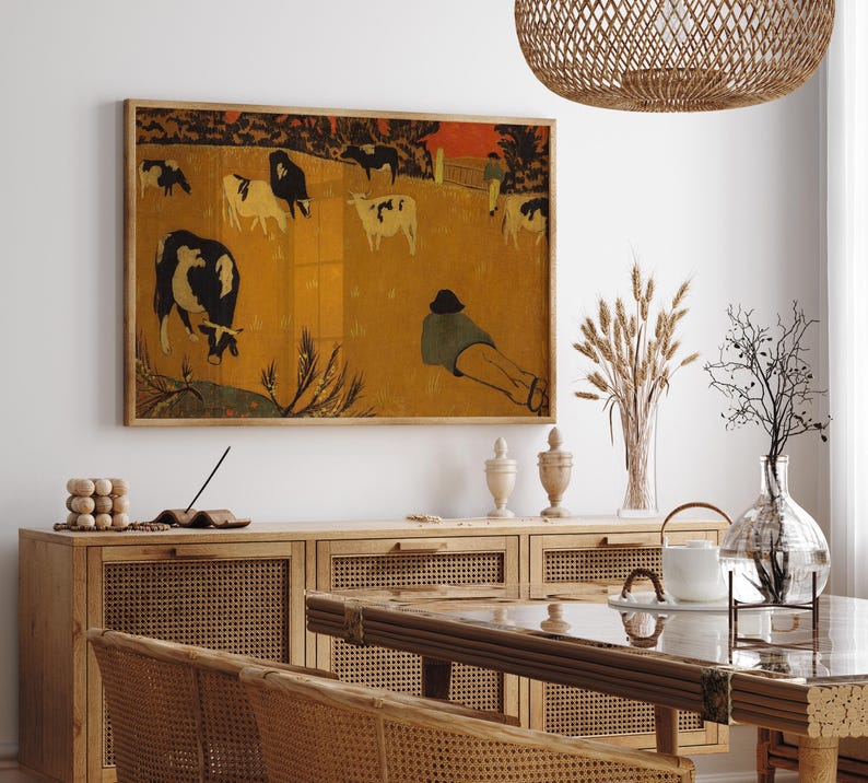 Post impressionist cow painting vintage museum wall art