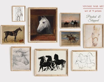 Vintage Horse Painting Prints, Equestrian Gallery Wall Art Set of 9