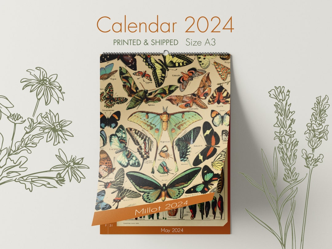 2024 Botanical Wall Calendar, Millot Calendar 2024, A3 Calendar