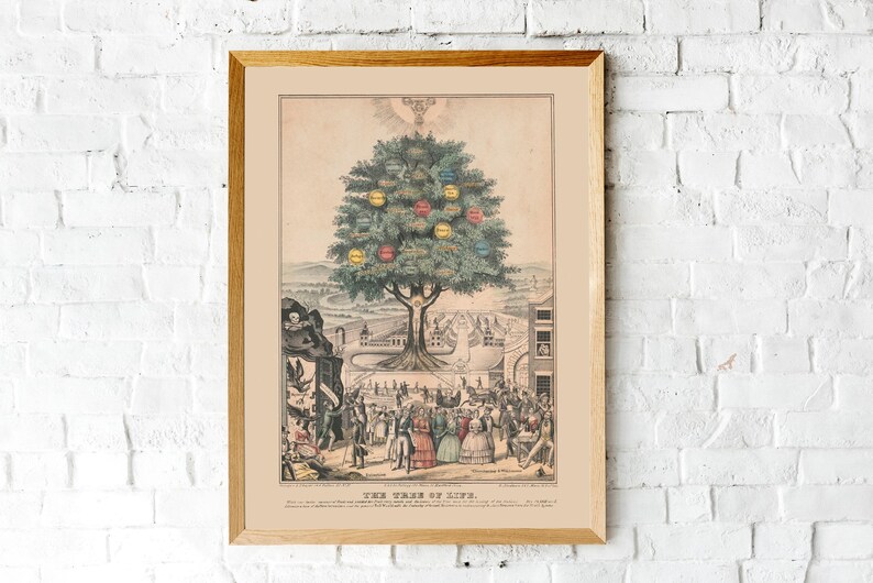 Tree of life art print, Nature wall art, Vintage tree, Antique tree painting, Life, Death, Old book page, antique book page, Tree wall art imagen 5