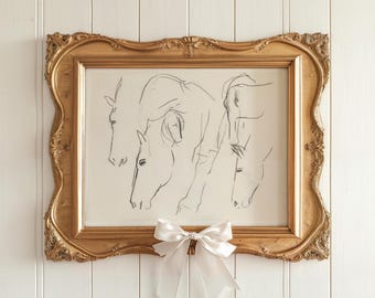 Vintage Horse Line Drawing Print, Equestrian Farmhouse Decor