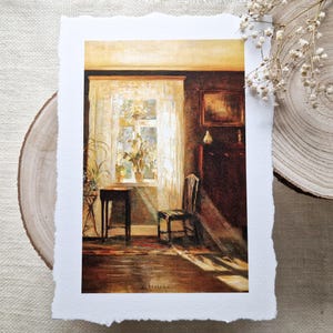 Sunshine in the living room Print, Deckle Edge Paper, Vintage European Art, Mailed Prints, Vintage Art Print Moody, Vintage Style Wall Art