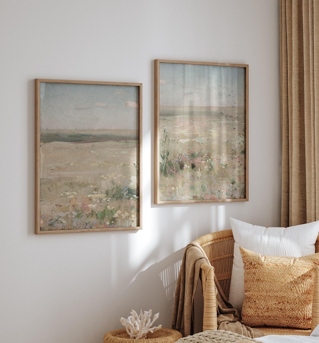 Wildflower Field Prints Set: Vintage Country Landscape Wall Art - Etsy