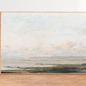 Vintage Seascape Painting: Neutral Coastal Art Print image 1