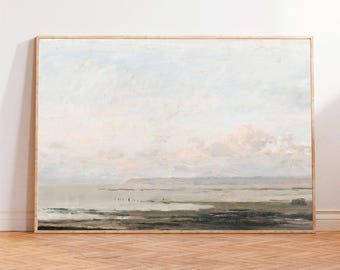Vintage Seascape Painting: Neutral Coastal Art Print