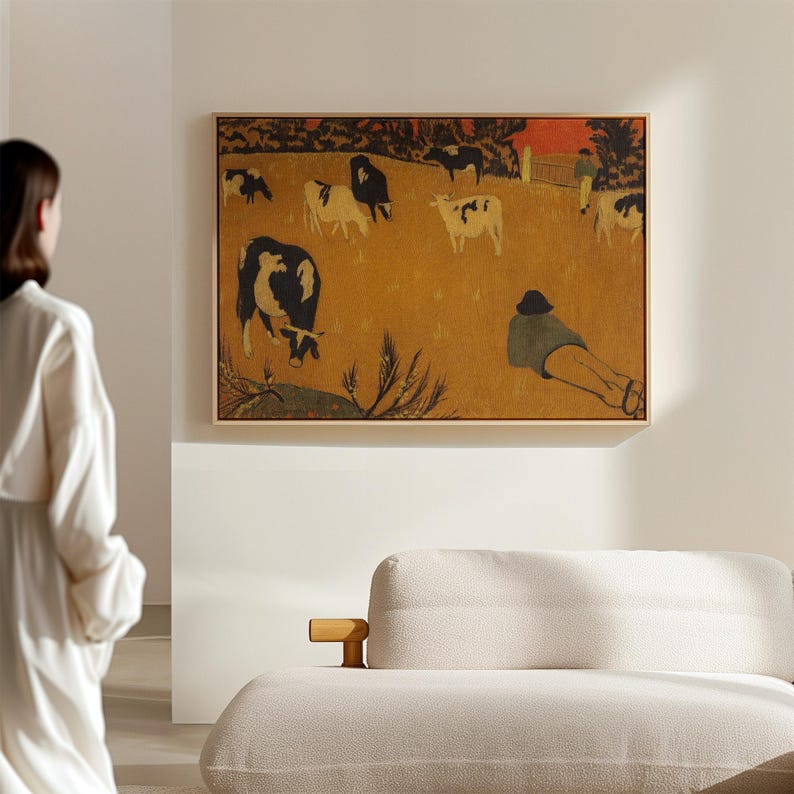 French post impressionist painting reproduction with cattle