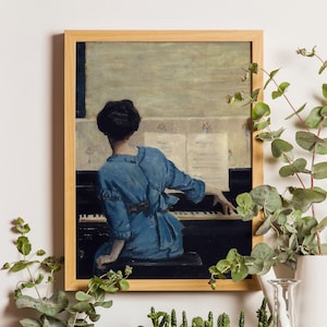 Female Pianist, Farmhouse Musician Painting, Woman Playing Piano Print, Victorian Music Art, Victorian Woman Portrait, Vintage Woman Art