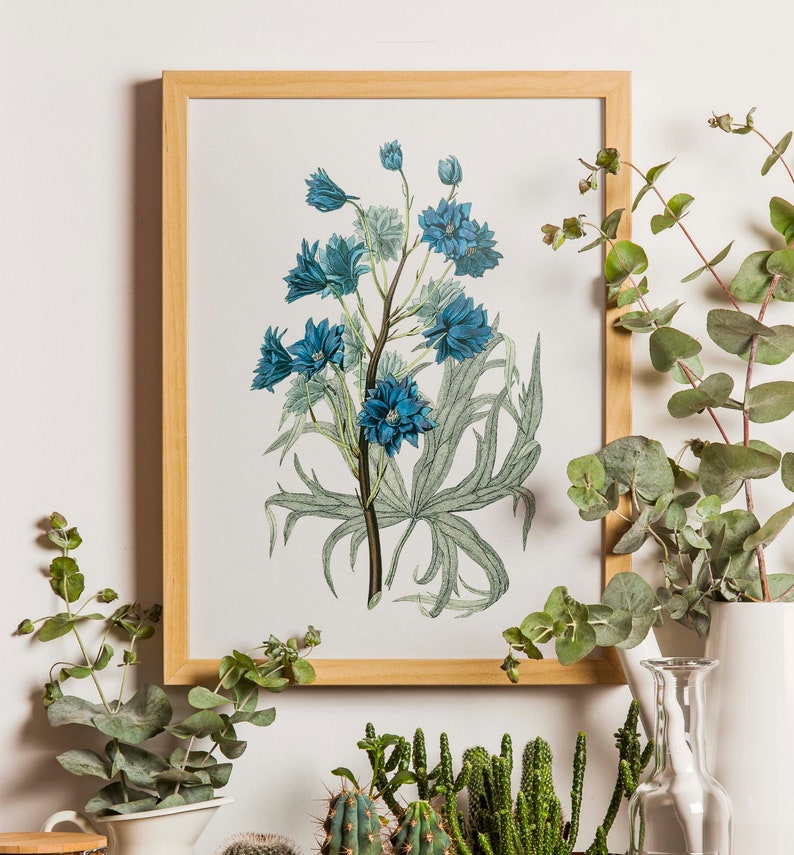 Blue Botanical Set of 6, Vintage Floral Watercolors, Blue Decor, Blue Flower Prints, Flower Wall Art, Botanical Print Set, Wildflowers Print image 2