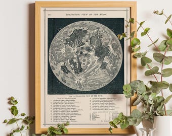 Vintage Moon Map, Antique Moon Print, Vintage Lunar Map of the Moon, Antique Celestial Map, Moon Map, Moon Poster, Vintage Moon, Astronomia