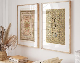 Indian Textile Art Prints: Vintage Botanical Gallery Wall Set