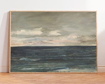 Vintage Seascape Oil Painting: Moody Coastal Art Print