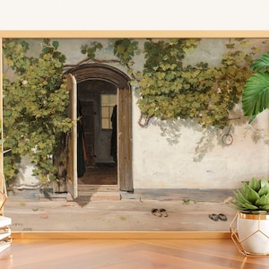Ivy Doorway Wall Art, Vintage Neutral Entryway Wall Art, Open Door Cottage Print, Farm Rustic Artwork, Vintage Home Painting, Farmhouse Art