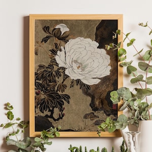 Japanese Peony Floral Wall Art, White Peony Print, Japanese Peony Oil Painting, Japanese Print Gift Idea, Vintage Japanese Fine Art, PRINTED