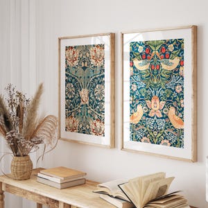 William Morris Druck 2er Set, Botanische Textile Wandkunst, William Morris Textile Leinwand Druck, Florale Wand-Dekor, Leinwand Wand Kunst, VERSANDT