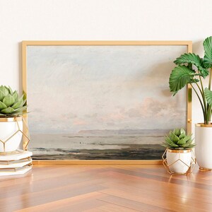 Vintage Seascape Painting: Neutral Coastal Art Print image 6