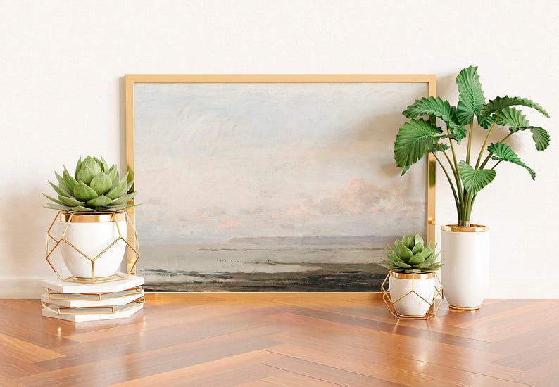 Vintage Seascape Painting: Neutral Coastal Art Print image 6