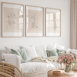 Neutral Botanical Prints Set: Beige Minimalist Line Art
