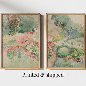 Watercolor Landscape Set of 2 Prints, Vintage Floral Wall Art Prints, Flower Painting Printed Wall Art, Botanical Art, Gallery Wall Set
