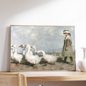Vintage Geese Print, Farmhouse Nursery Decor, Country Painting image 3