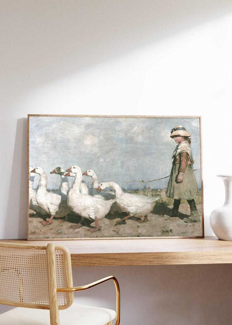 Vintage Geese Print, Farmhouse Nursery Decor, Country Painting image 3