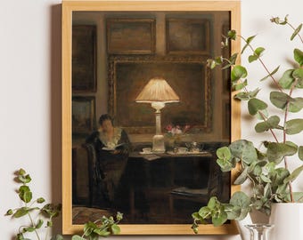 Woman Reading Art Print: Moody Victorian Portrait, Dark Academia Wall Decor