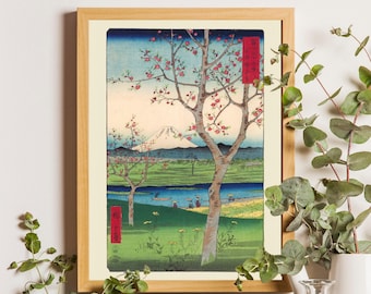 Vintage Japanese Ukiyo-e Print: Hiroshige Koshigaya, Mount Fuji Art