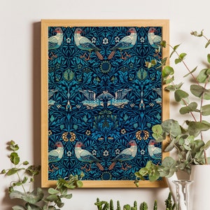 William Morris Print, Floral Art Print, Vintage Blue Flower, William Morris Poster Exhibition, Home office Decor, Unique Bird Print, Birds