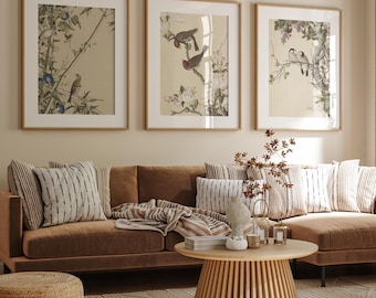 Chinoiserie Bird Print Set: Vintage Chinese Art Triptych
